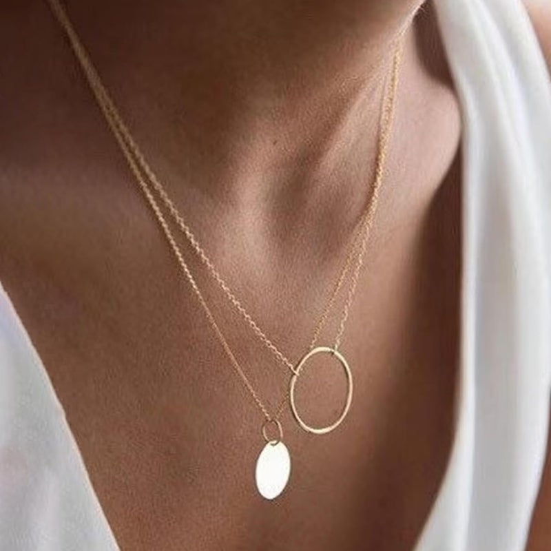 Ieftop Valentines Birthday Gifts for Women Teen Girls - Dainty 14K Gold/Silver Plated Cute Heart Handmade Disc Circle Bee Choker Adjustable Necklace for Women Teenage Girl Trendy Jewelry - Image 2